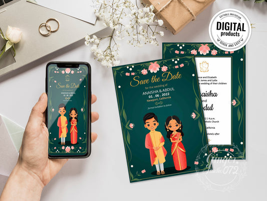 Cute Indian/Hindu wedding invite, Haldi/Mehndi/Sangeet, Customize template #idwc200609