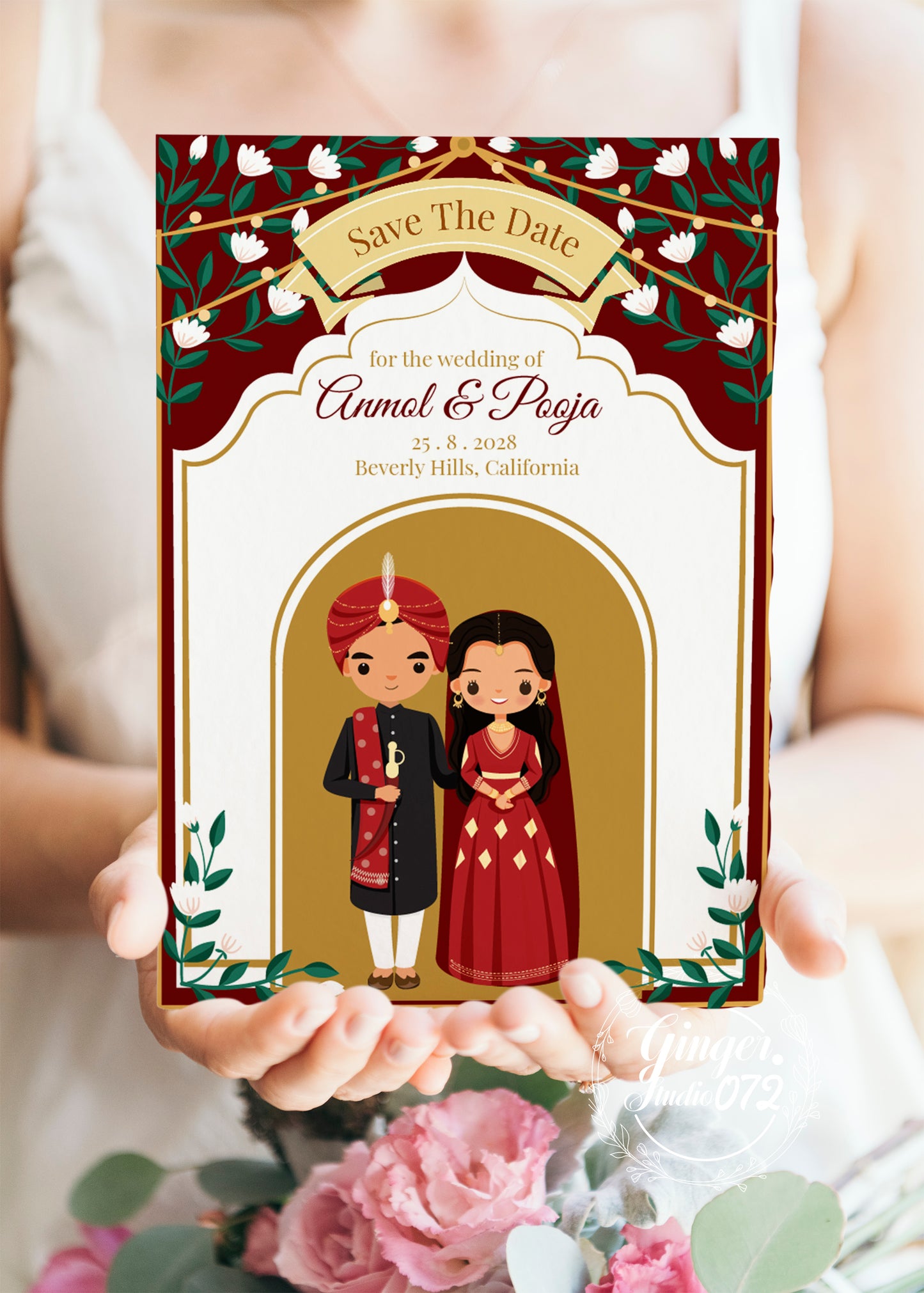 Cute Indian/Hindu wedding invite, Haldi/Mehndi/Sangeet, Customize template #idwc200706