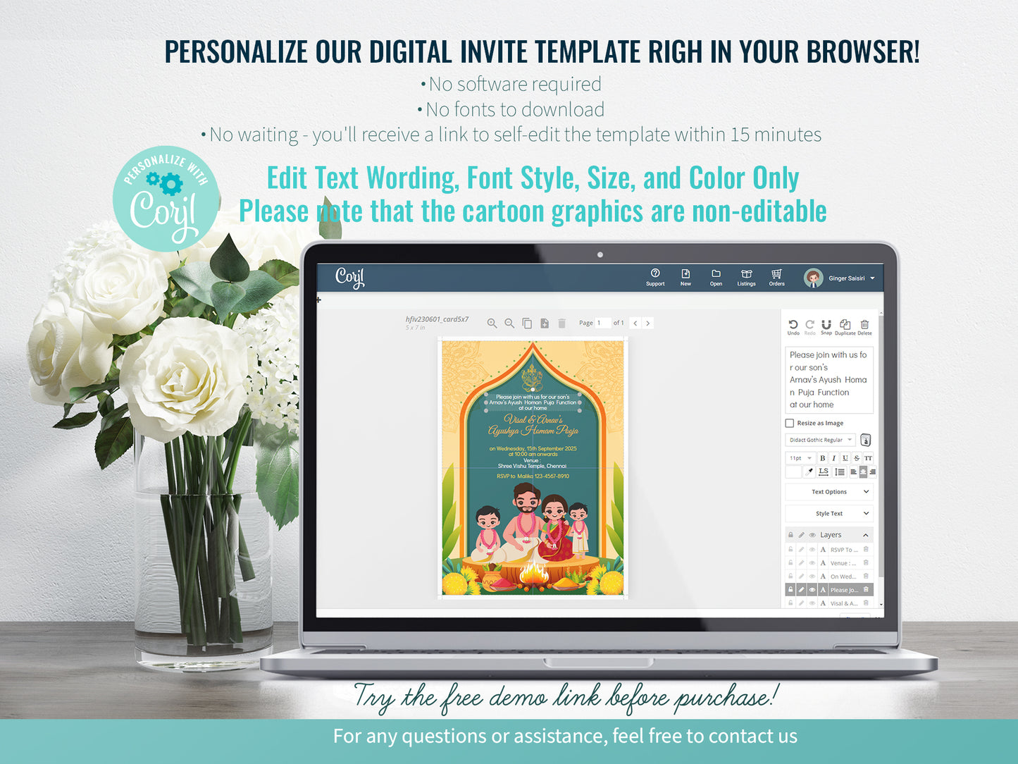 Cute Milestone invite, Ayush Homam Puja Function Ceremony, Customize Template #hfiv230601