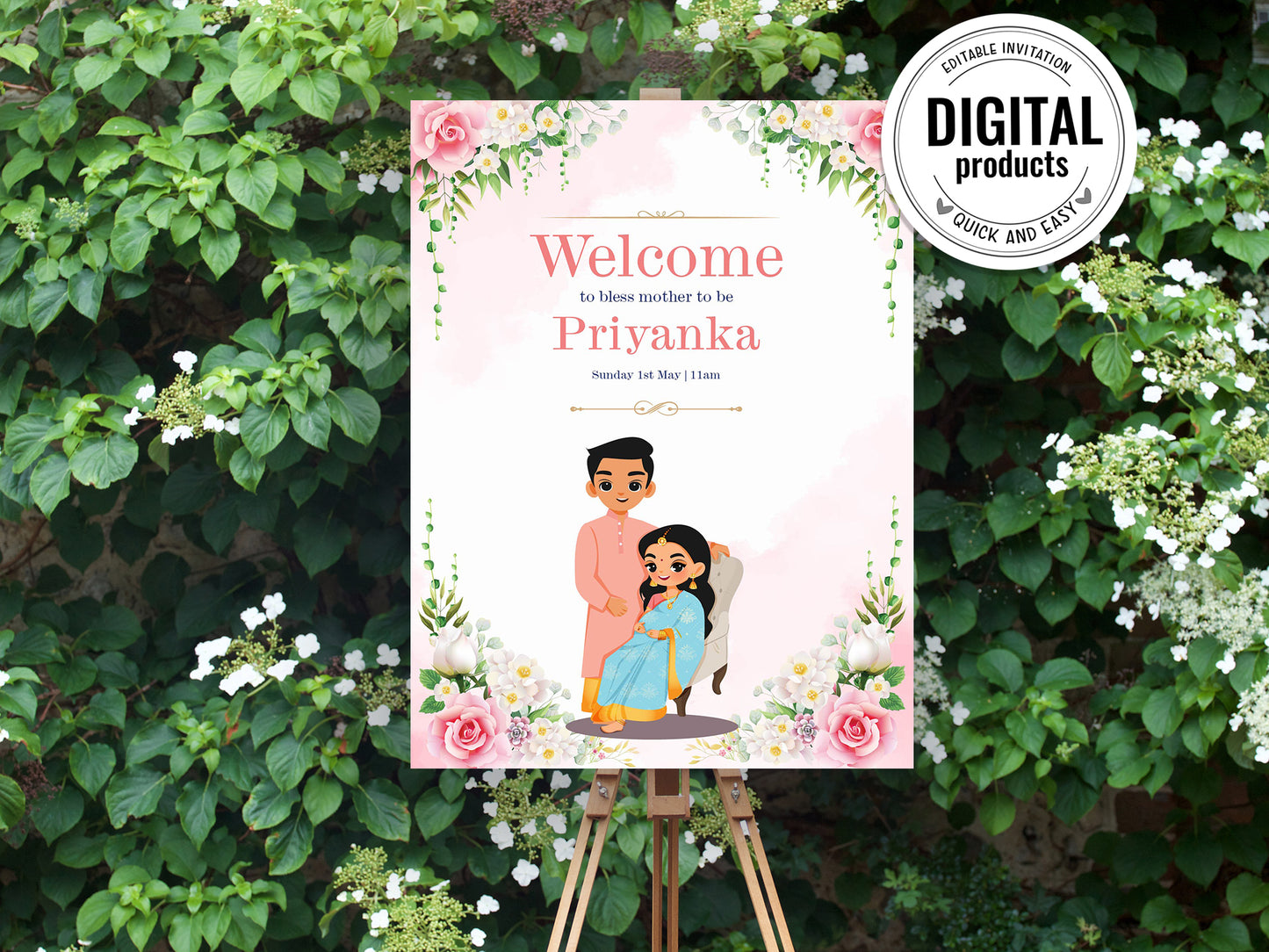 Cute Baby Shower sign, Valaikaapu, Seemantham, Customize Template #wcsl220906