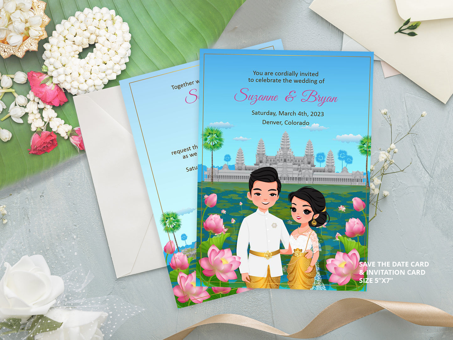 Cute Asian, Khmer, Lao, Thai Wedding invitation, E-Invite template #sewc220802