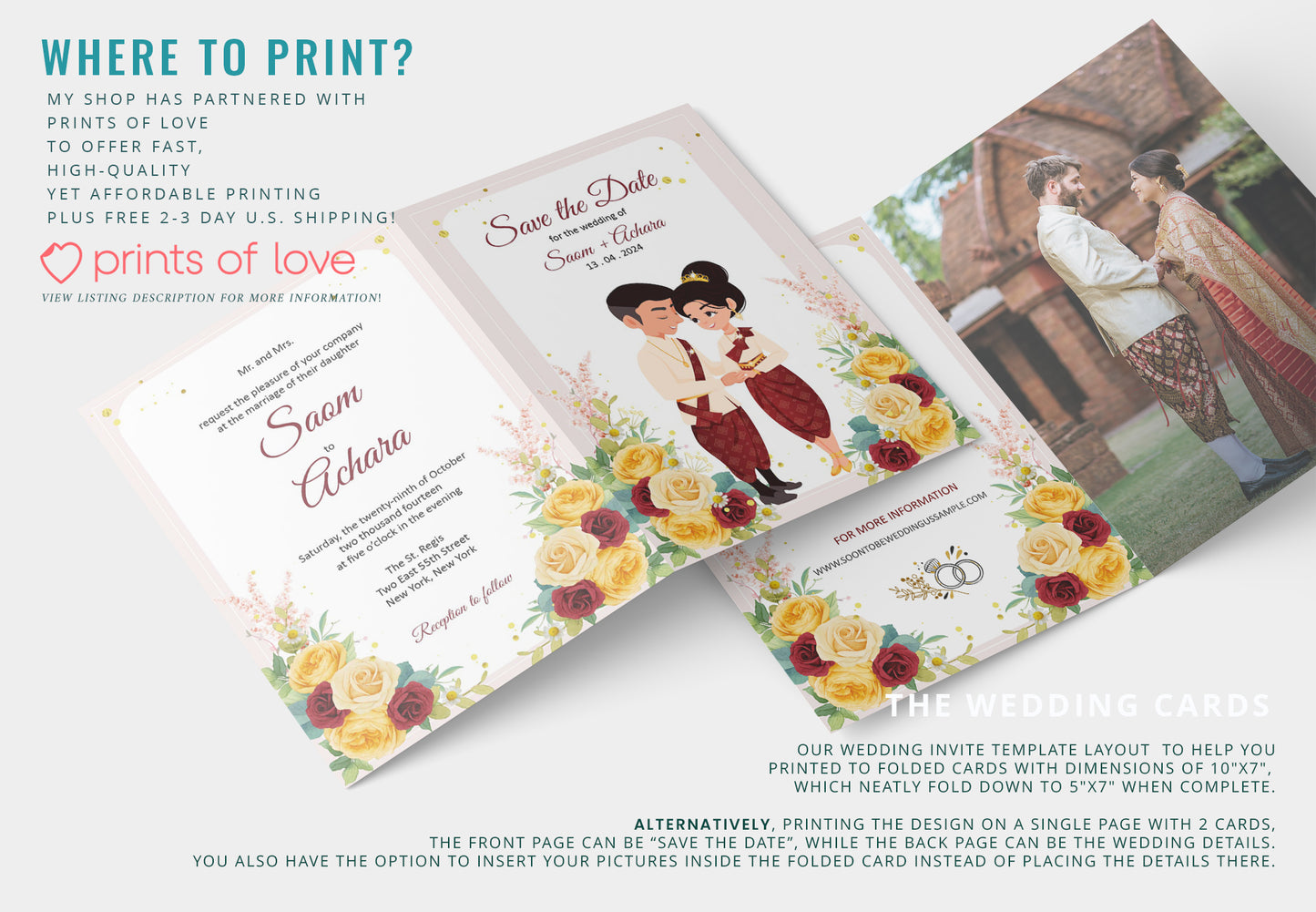Cute Asian, Khmer, Lao, Thai Wedding invitation, E-Invite template #sewc220402