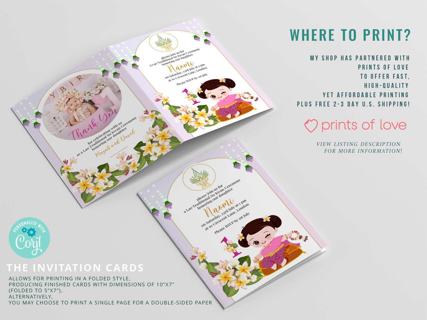 Cute 1st Birthday Invitation, Southeast Asian Theme, Customize Template #fbiv230502