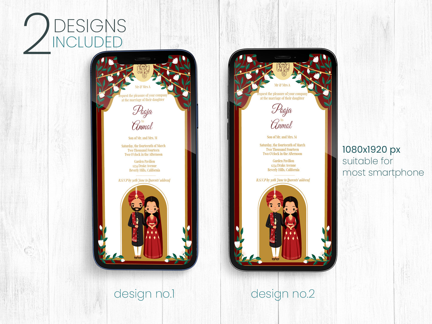 Cute Indian/Hindu wedding invite, Haldi/Mehndi/Sangeet, Customize template #idwc200706