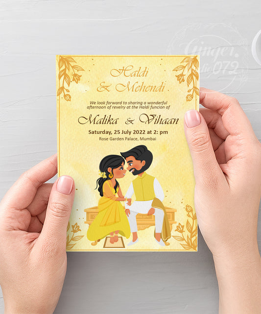 Cute Indian/Hindu wedding invite, Haldi/Mehndi/Sangeet, Customize template #idhd210504