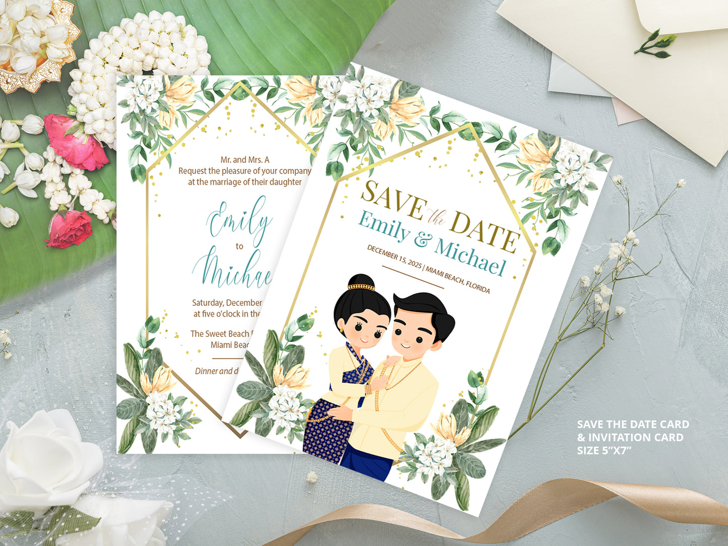 Cute Asian, Khmer, Lao, Thai Wedding invitation, E-Invite template #sewc211202
