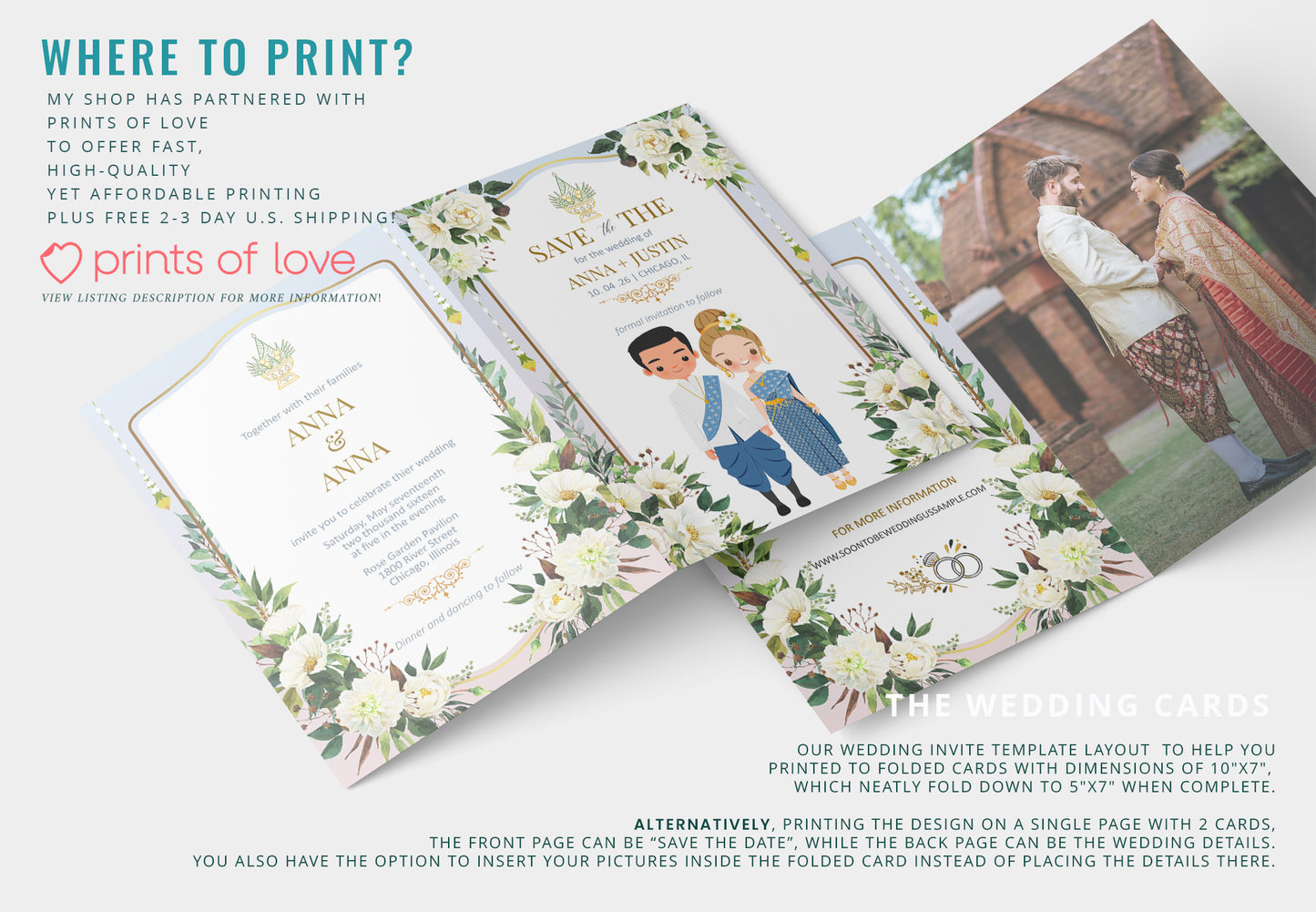 Cute Asian, Khmer, Lao, Thai Wedding invitation, E-Invite template  #sewc230502