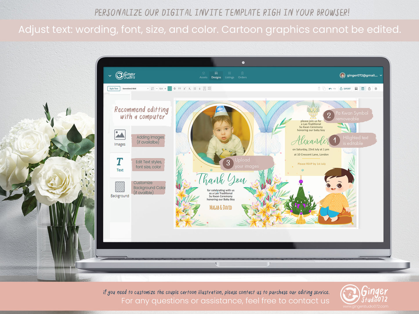 Cute 1st Birthday Invitation, Southeast Asian Theme, Customize Template #fbiv230505