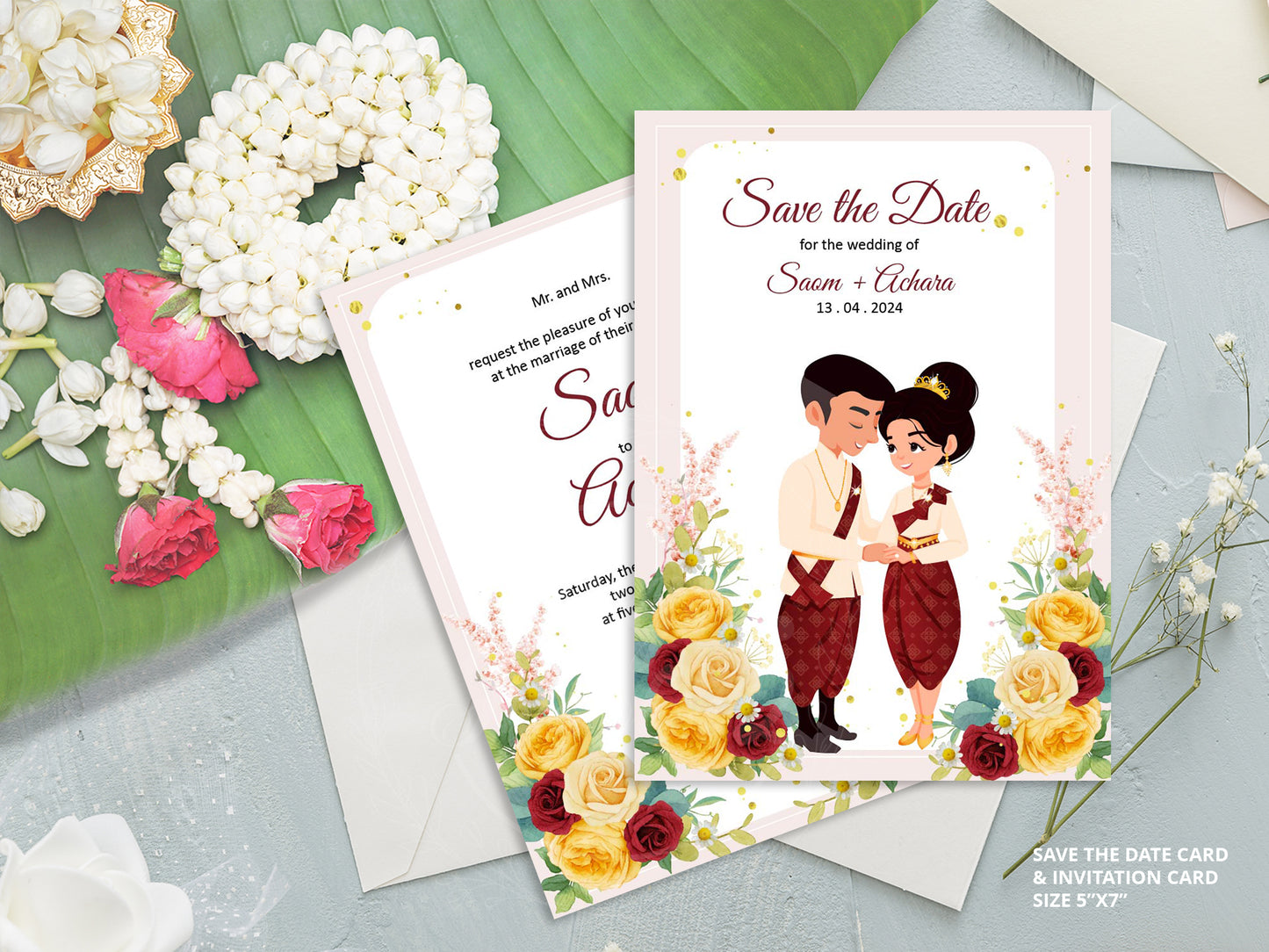 Cute Asian, Khmer, Lao, Thai Wedding invitation, E-Invite template #sewc220402