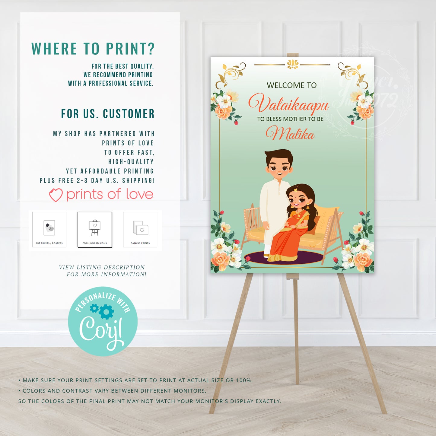 Cute Baby Shower sign, Valaikaapu, Seemantham, Customize Template #wcsl220506