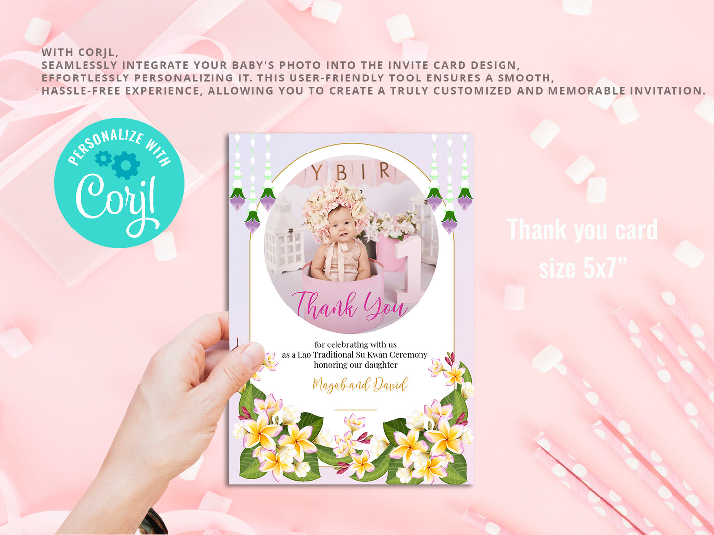 Cute 1st Birthday Invitation, Southeast Asian Theme, Customize Template #fbiv230502
