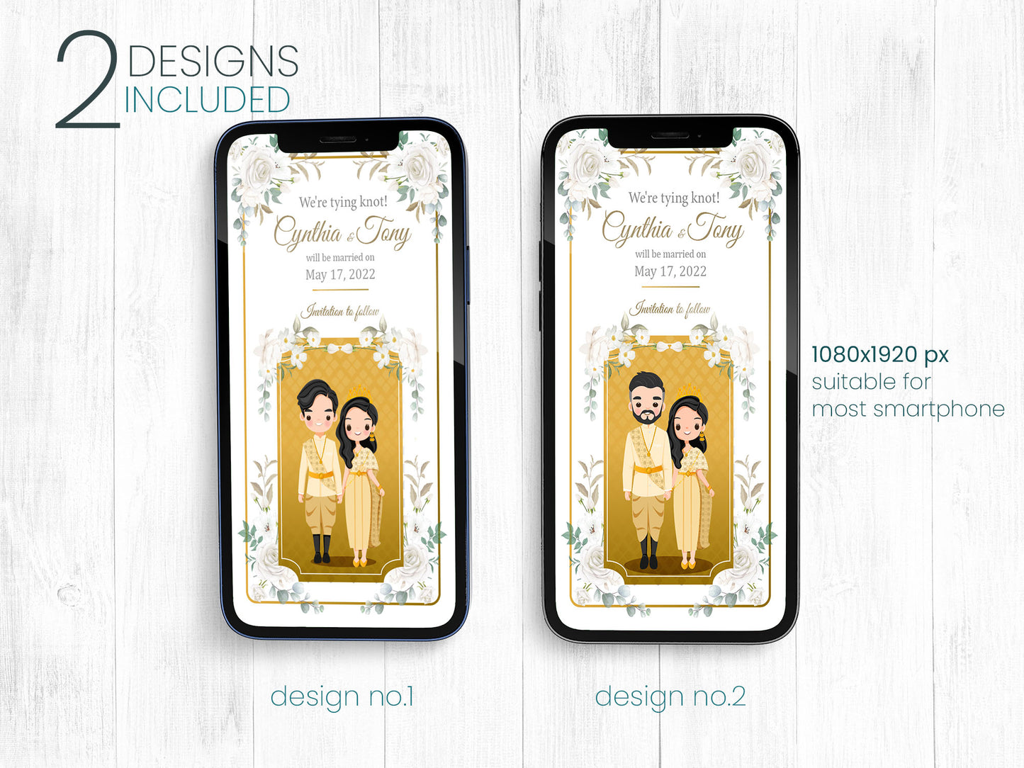 Cute Asian, Khmer, Lao, Thai Wedding invitation, E-Invite template #sewc220701