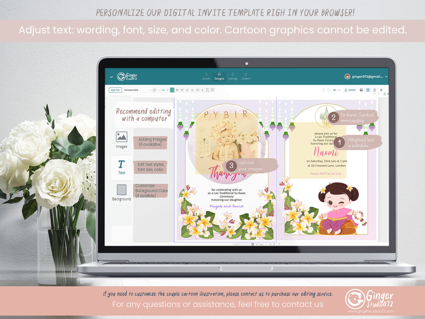 Cute 1st Birthday Invitation, Southeast Asian Theme, Customize Template #fbiv230502