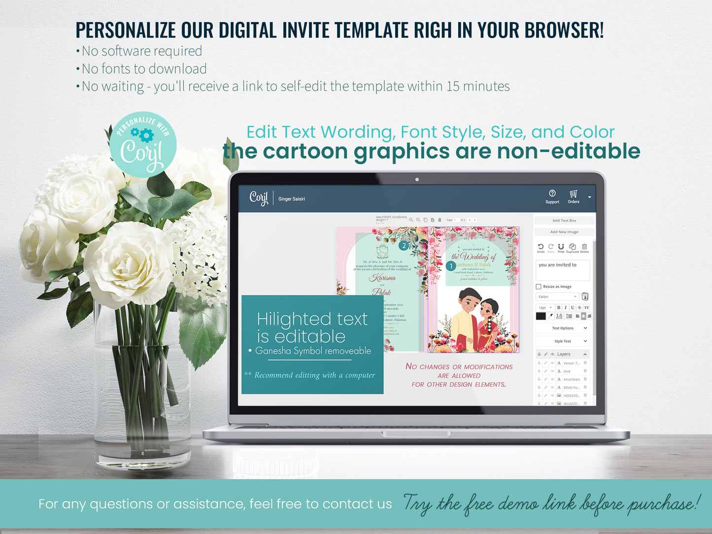 Cute Indian/Hindu wedding invite, Haldi/Mehndi/Sangeet, Customize template #idwc210301