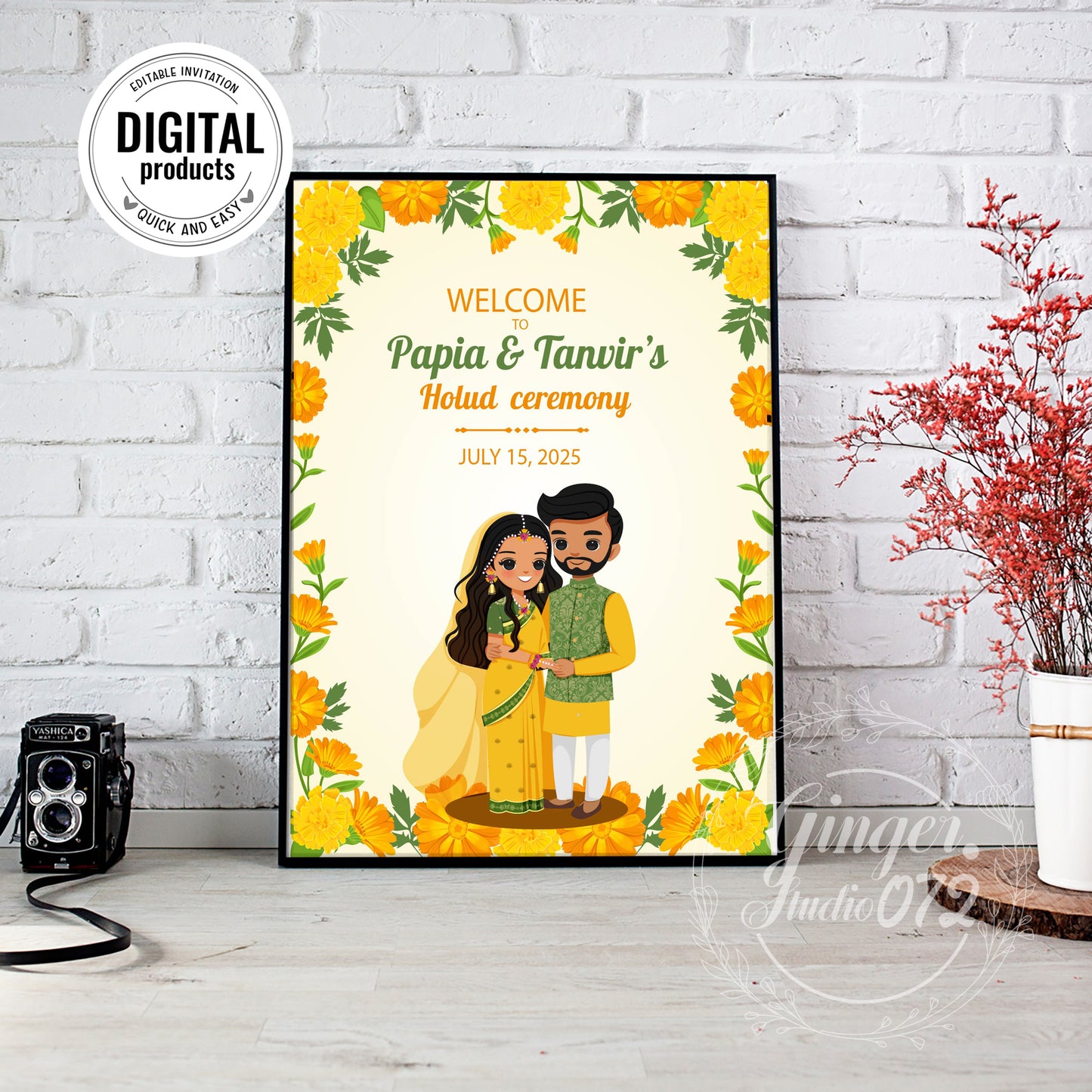 Cute Indian sign: Haldi/Mehndi/Sangeet, reception template #wcsl220806
