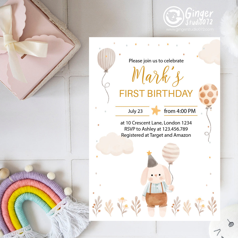 1st Birthday Celebration Kit : Personalized 1st Birthday Party template #bdtp240601