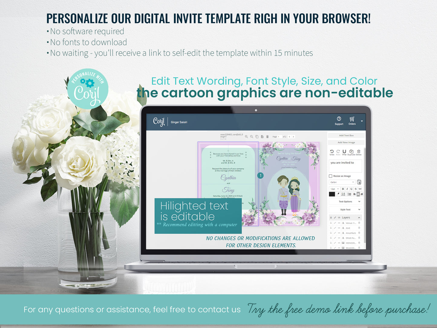 Cute Asian, Khmer, Lao, Thai Wedding invitation, E-Invite template #sewc220403