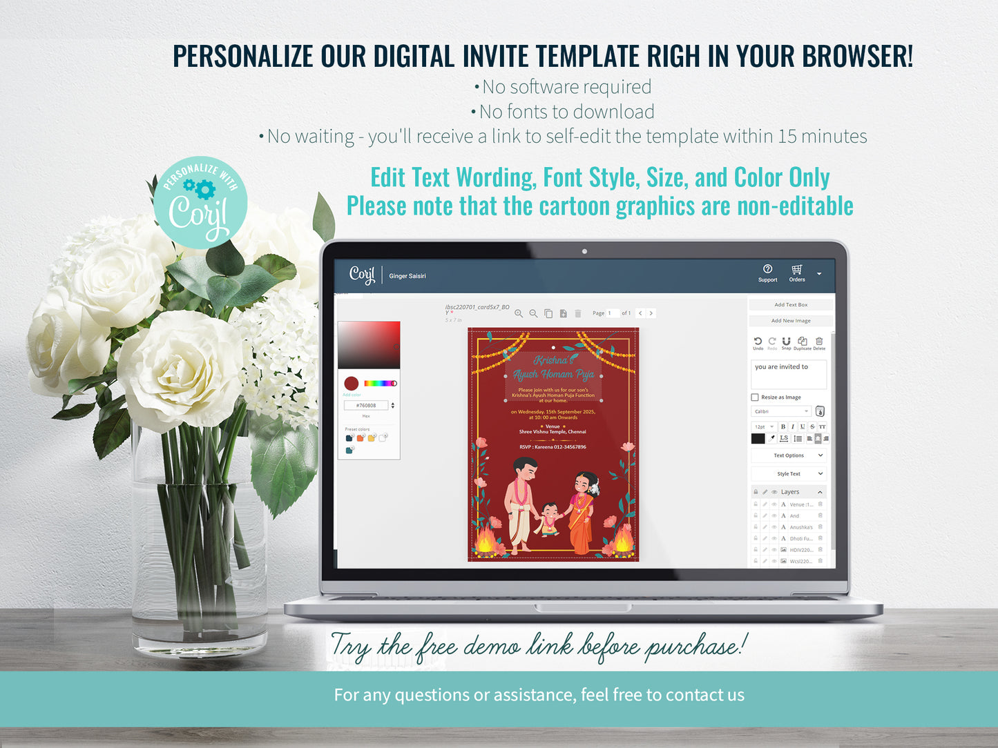 Cute Milestone invite, Ayush Homam puja function Customize Template #ibsc220701