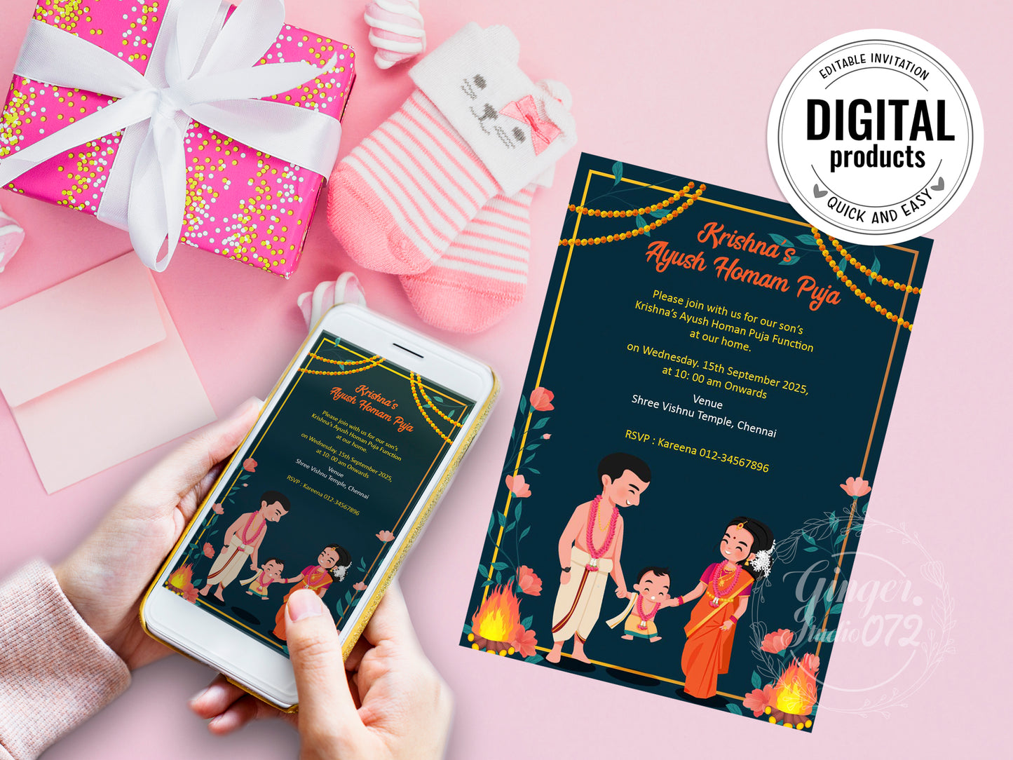 Cute Milestone invite, Ayush Homam puja function Customize Template #ibsc220701
