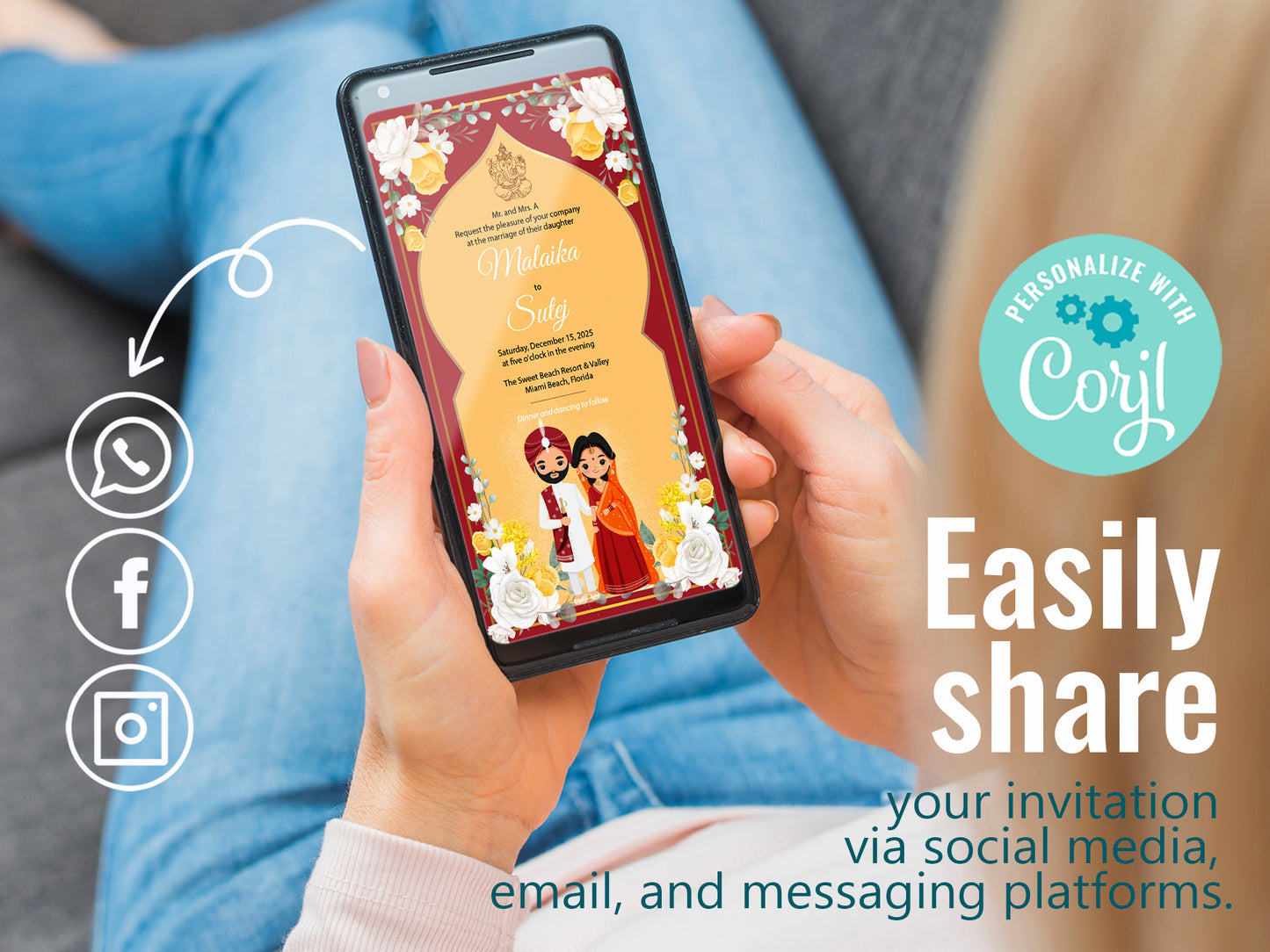 Cute Indian/Hindu wedding invite, Haldi/Mehndi/Sangeet, Customize template #idwc210201