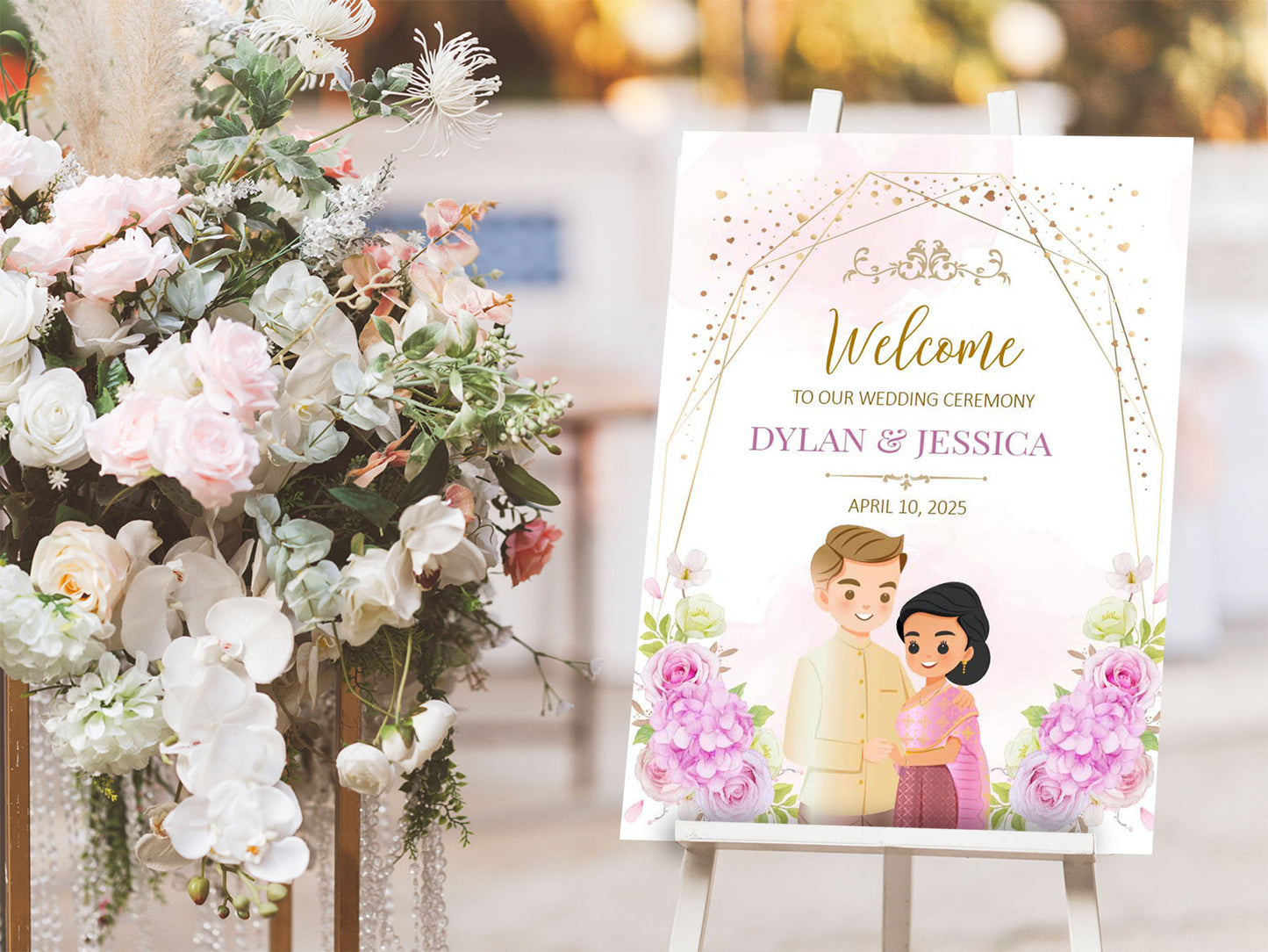Cute Asian Wedding sign: Lao/Khmer/Thai Reception sign template #ASWC240203