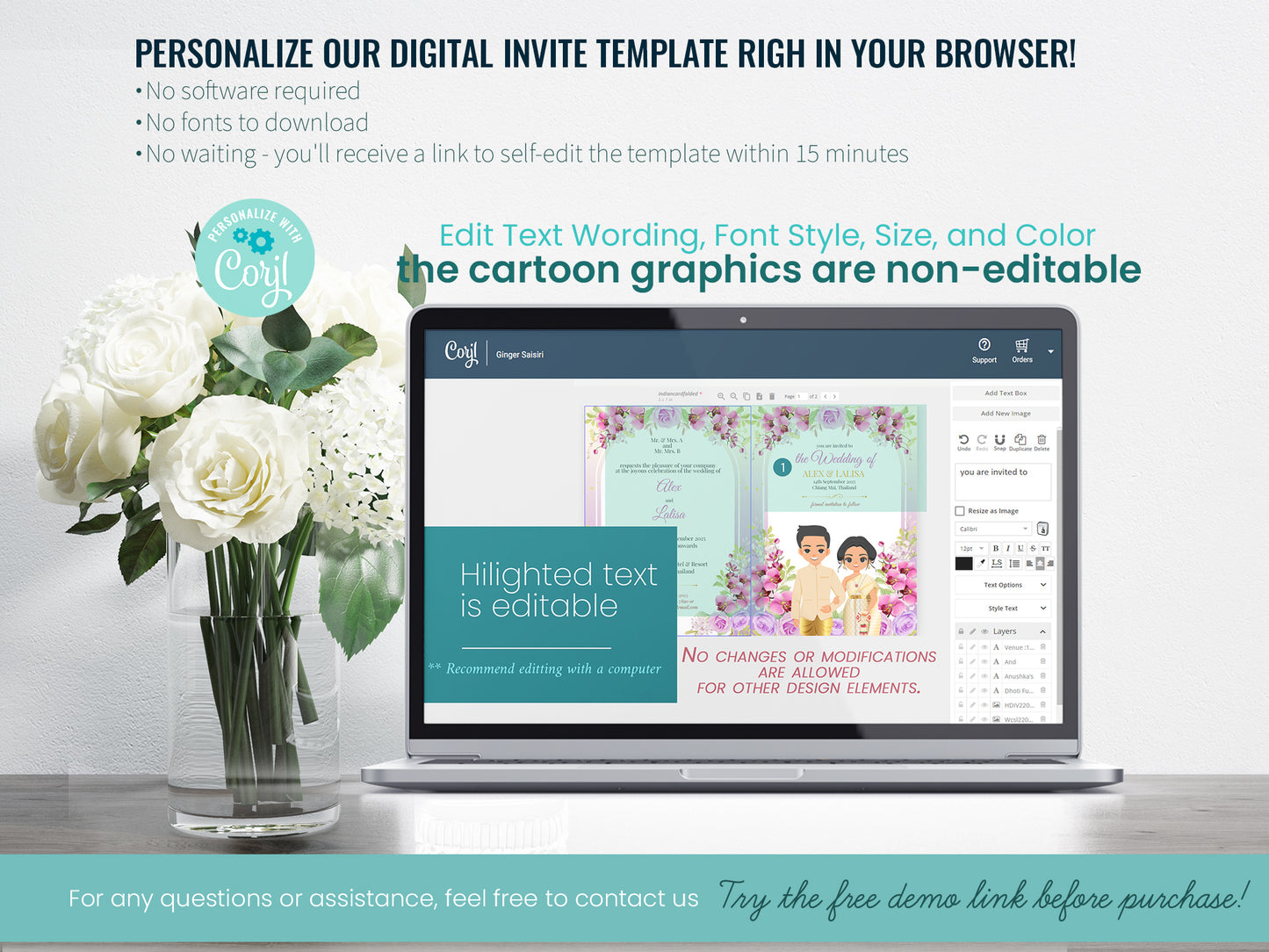 Cute Asian, Khmer, Lao, Thai Wedding invitation, E-Invite template #sewc230702