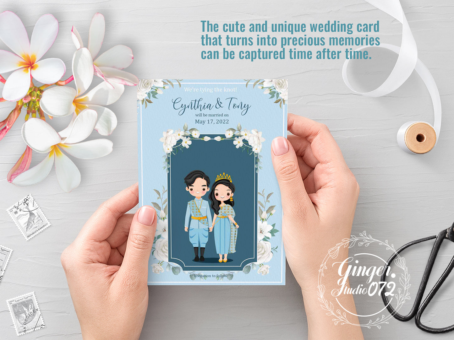 Cute Asian, Khmer, Lao, Thai Wedding invitation, E-Invite template #thwc200801