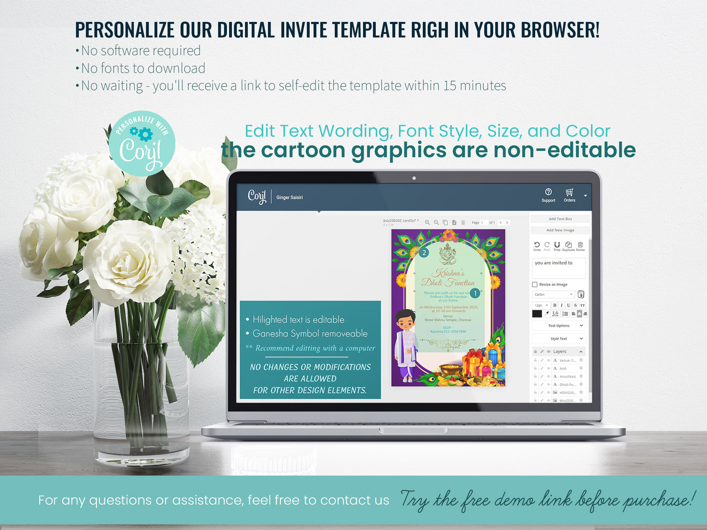 Cute Milestone invite, Dhoti function Ceremony, Customize Template #bsiv230302