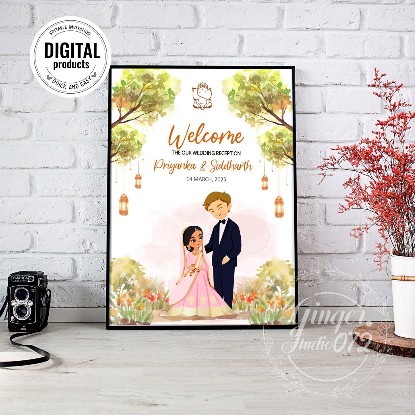 Cute Indian sign: Haldi/Mehndi/Sangeet, reception template #wcsl220701