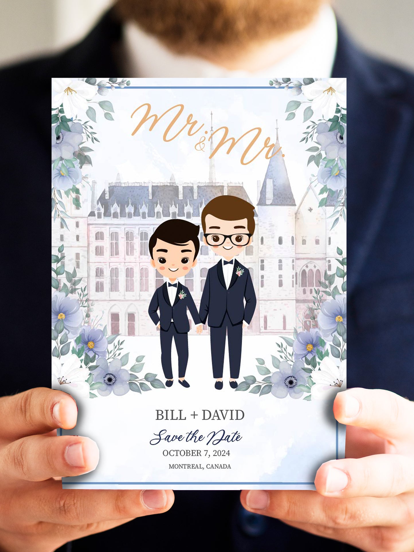 Cute LGBT wedding Invites, Asian-Caucasian wedding, customize template #lgbt220801