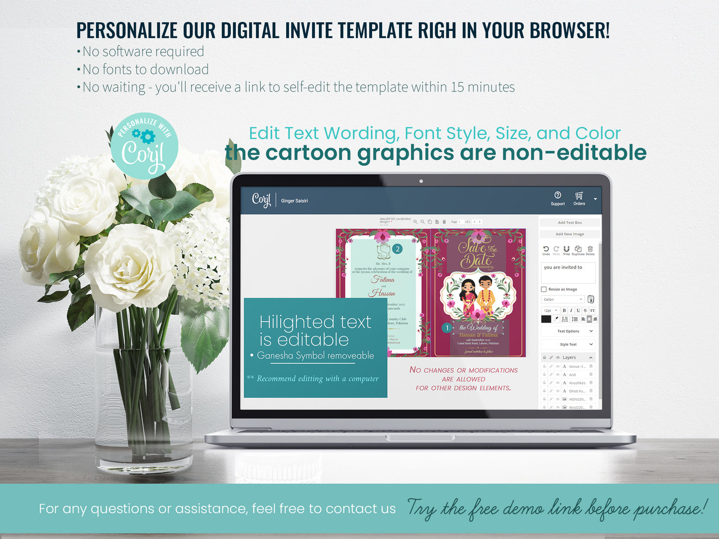 Cute Indian/Hindu wedding invite, Haldi/Mehndi/Sangeet, Customize template #idwc201101
