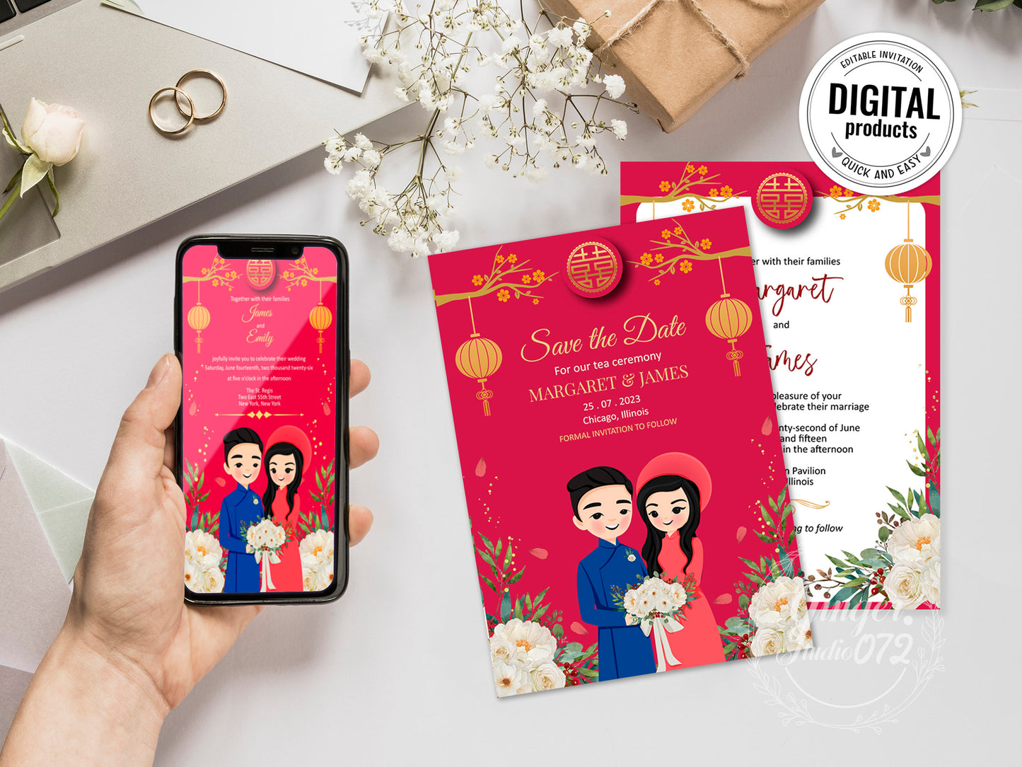 Cute Vietnamese wedding Tea ceremony, Ao dai wedding, Invite template #vmwc210601