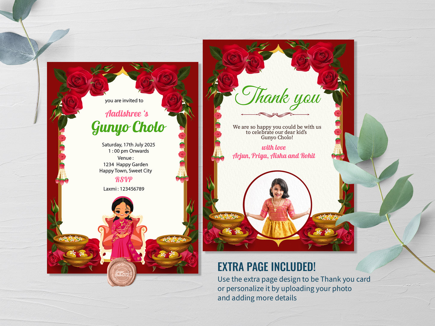 Cute Milestone invite, Gunyo Cholo Ceremony,  Customize Template #HFIV230604