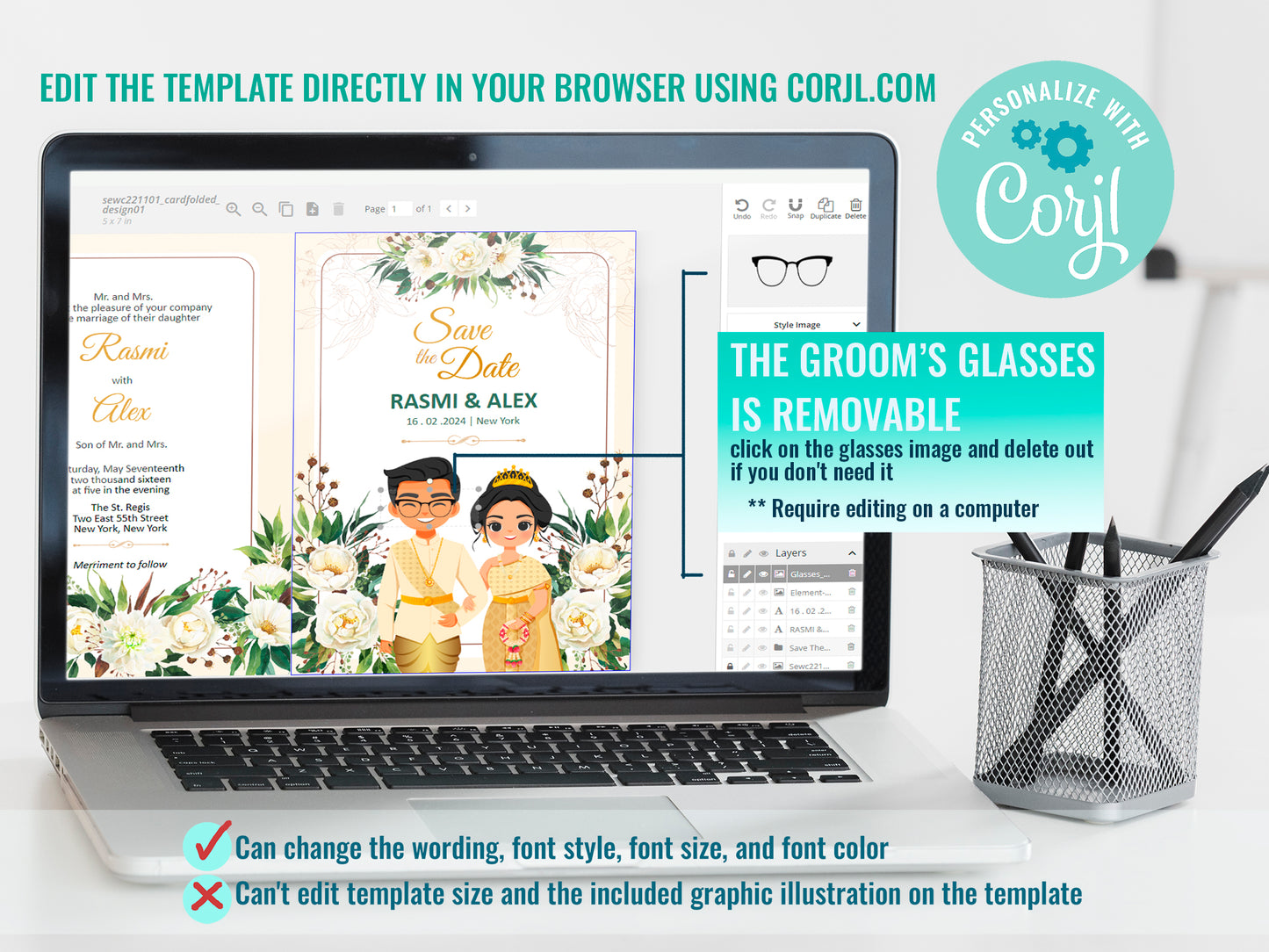 Cute Asian, Khmer, Lao, Thai Wedding invitation, E-Invite template #sewc221101