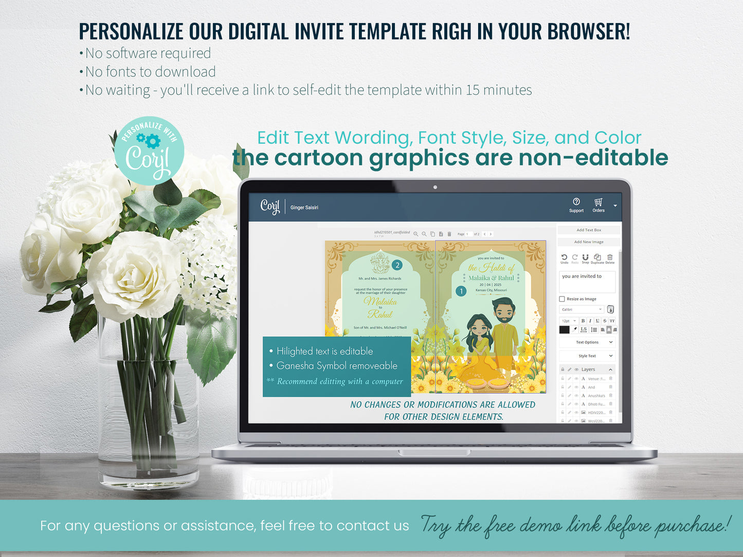 Cute Indian/Hindu wedding invite, Haldi/Mehndi/Sangeet, Customize template #idhd210501