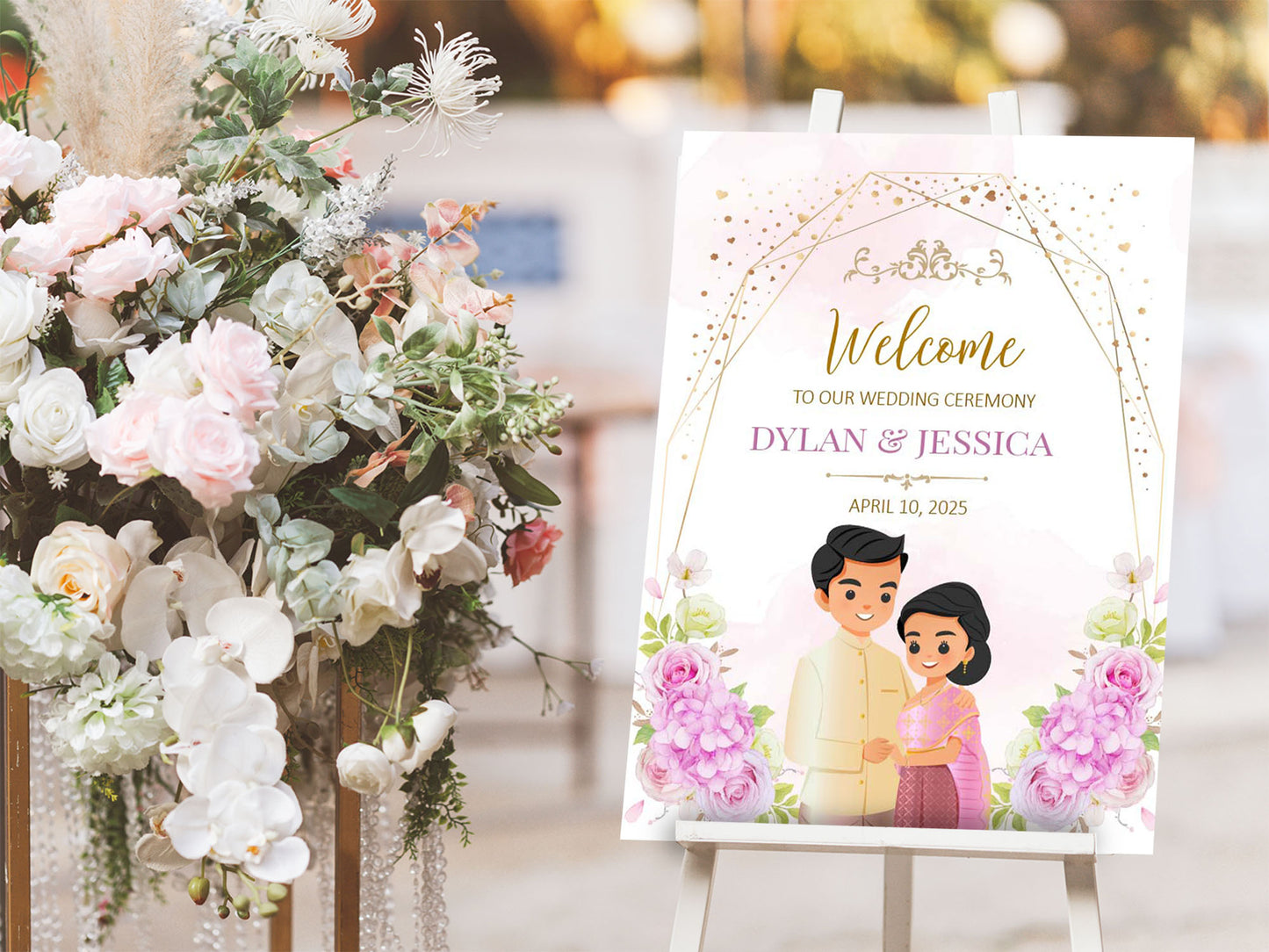 Cute Asian Wedding sign: Lao/Khmer/Thai Reception sign template #ASWC240203