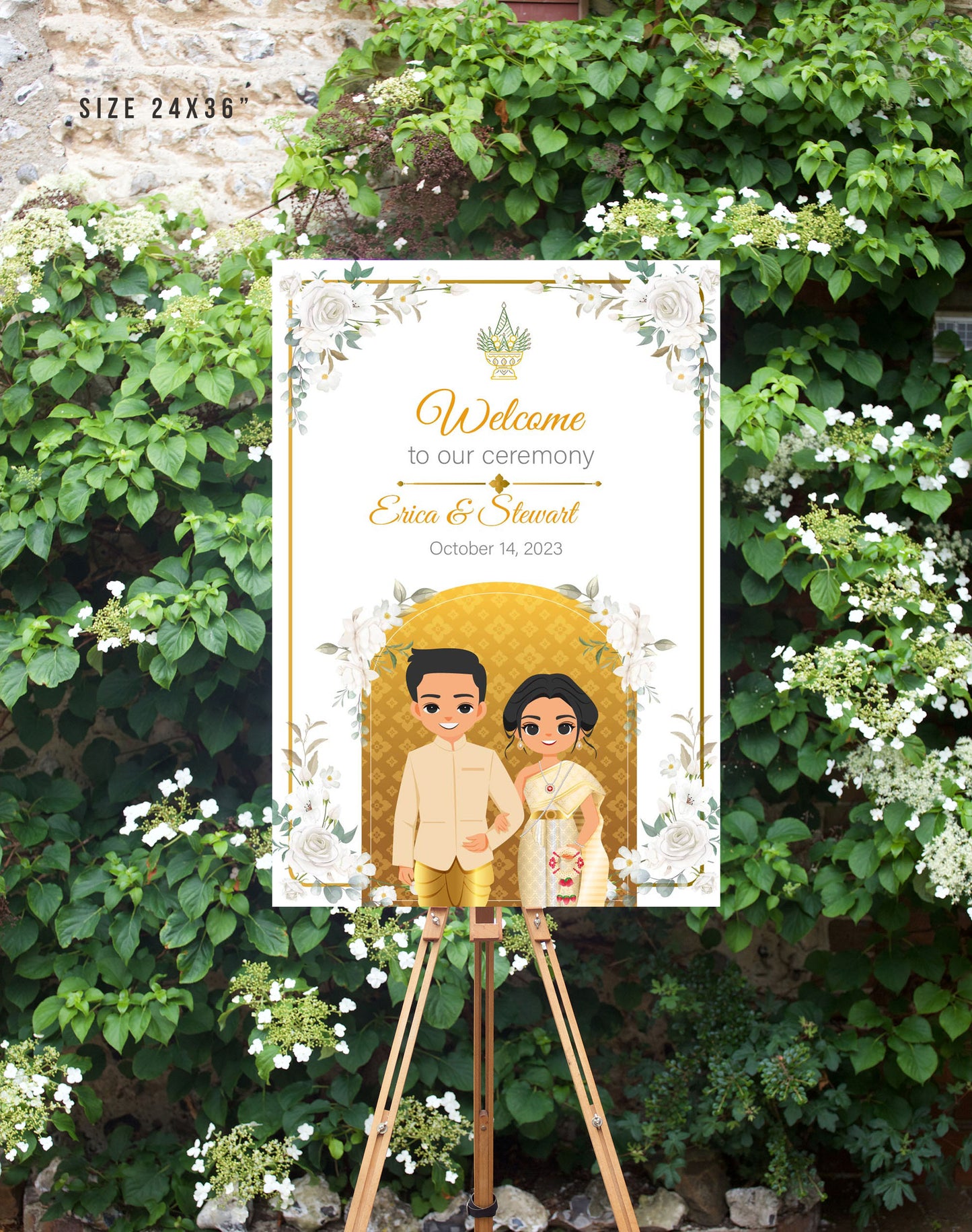 Cute  Asian Wedding sign: Lao/Khmer/Thai Welcome sign, Reception sign #wcsl240101
