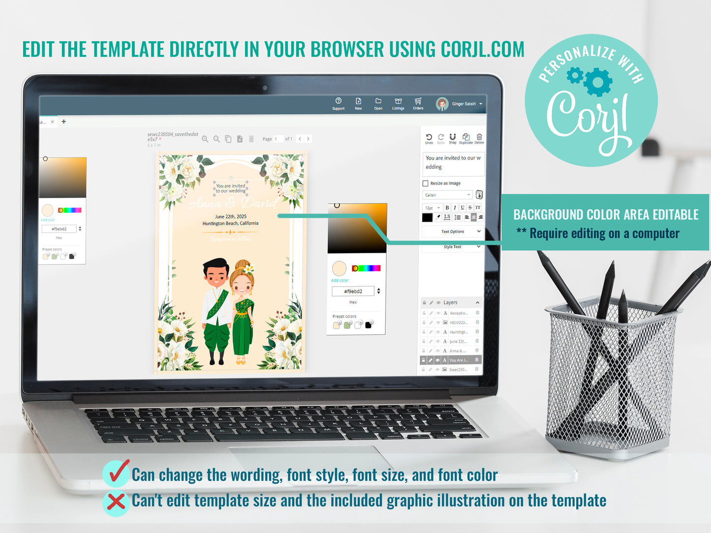 Cute Asian, Khmer, Lao, Thai Wedding invitation, E-Invite template #sewc230504