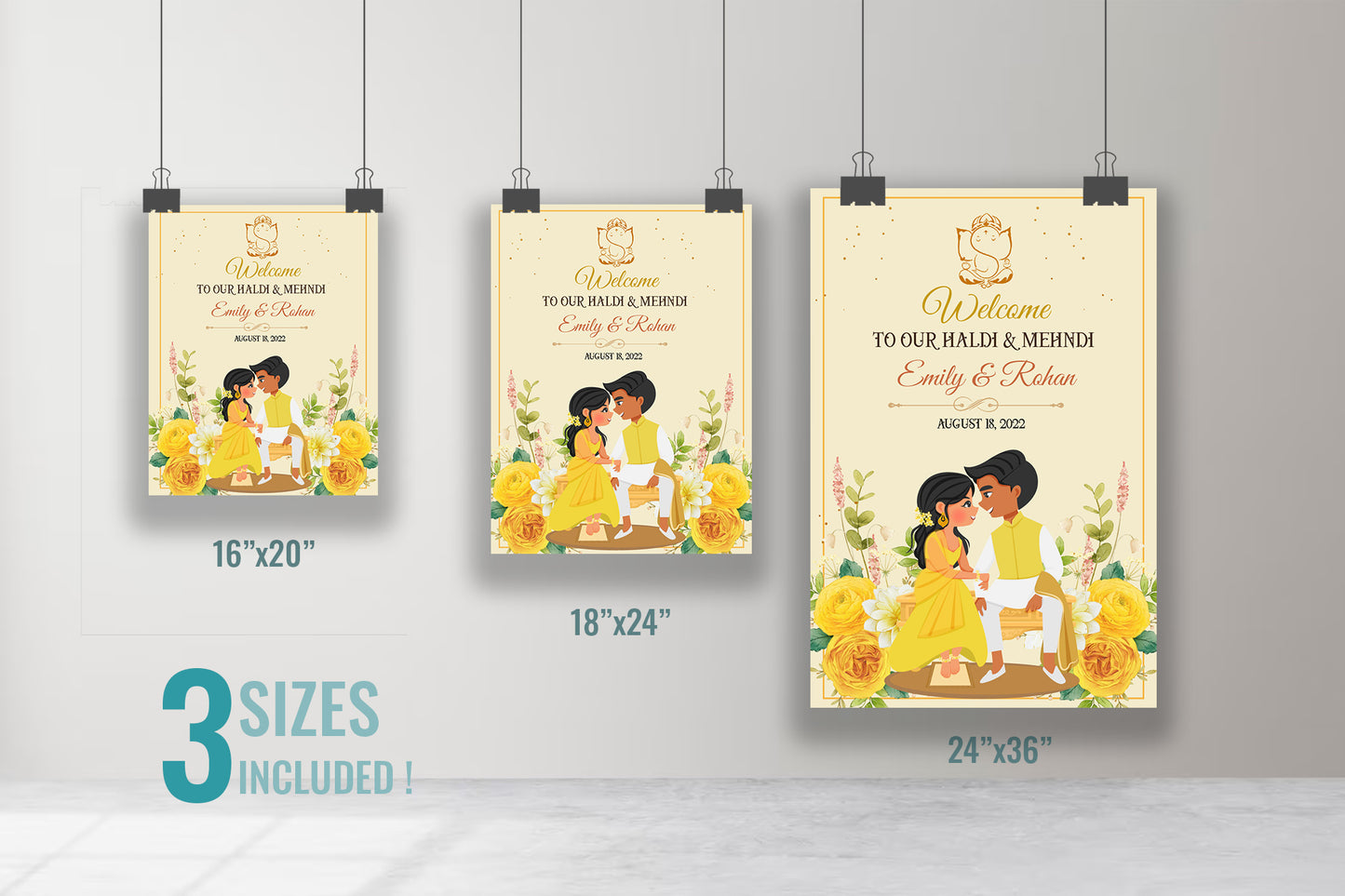 Cute Indian sign: Haldi/Mehndi/Sangeet, reception template #wcsl220402