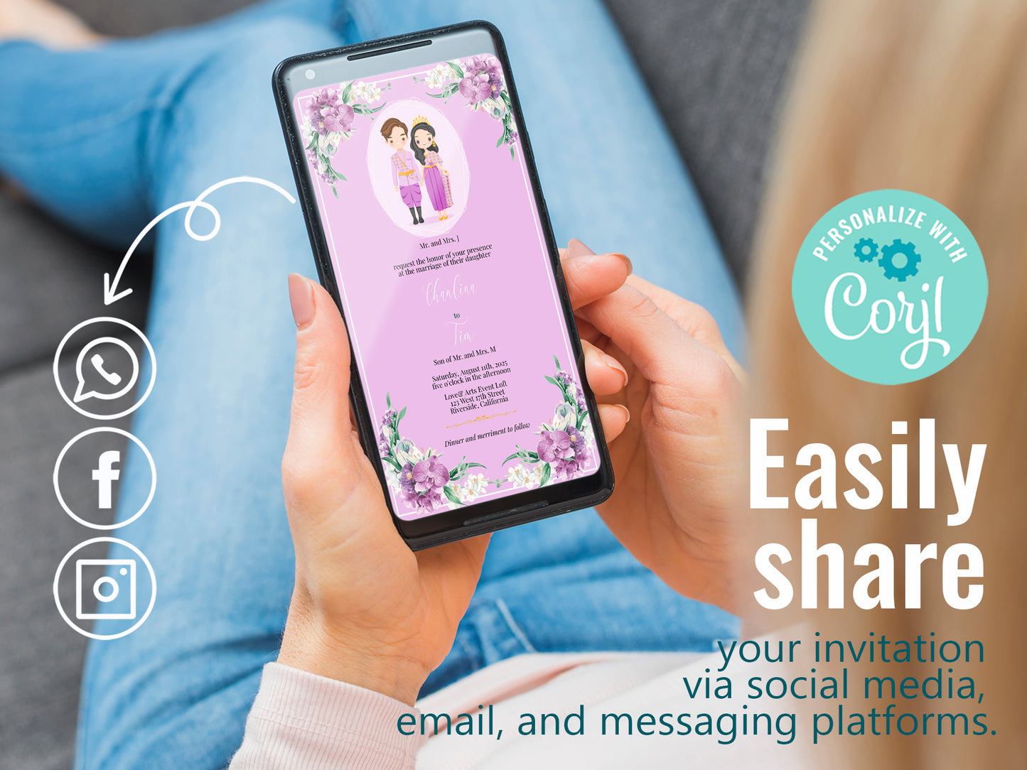 Cute Asian, Khmer, Lao, Thai Wedding invitation, E-Invite template #sewc220403