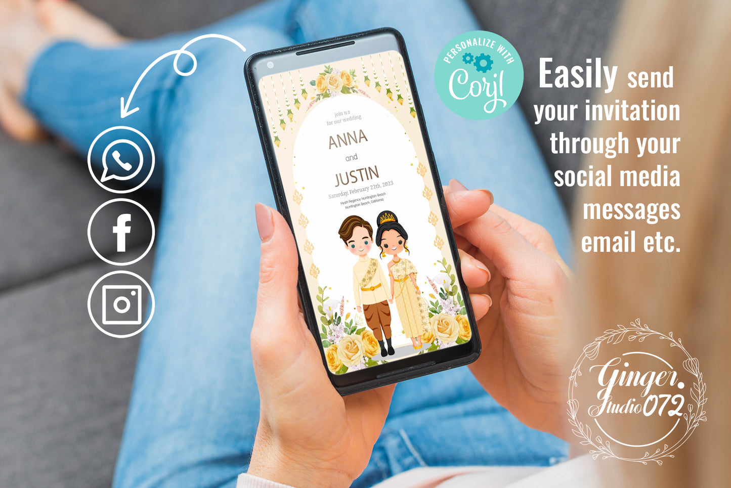 Cute Asian, Khmer, Lao, Thai Wedding invitation, E-Invite template  #sewc220103