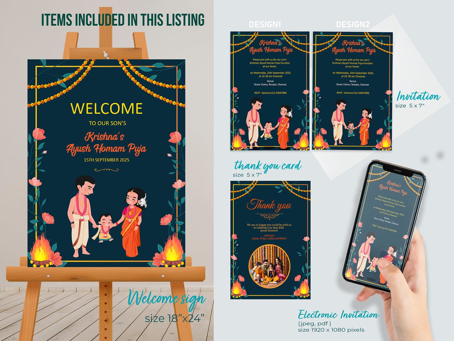 Cute Milestone invite, Ayush Homam puja function Customize Template #ibsc220701
