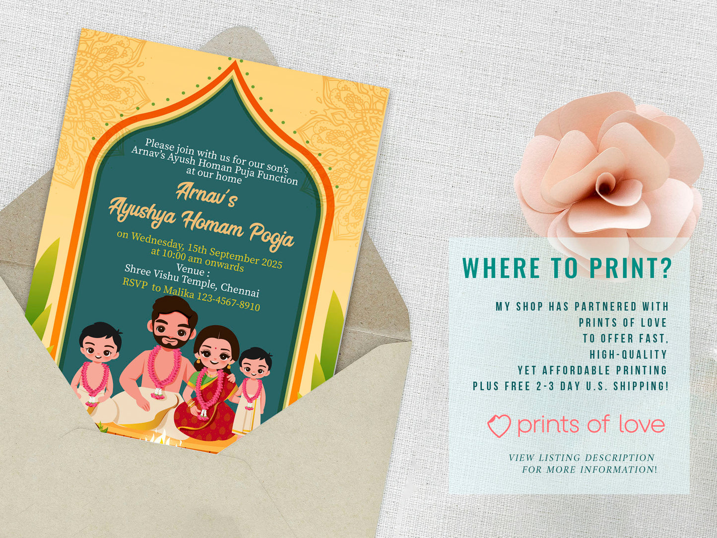 Cute Milestone invite, Ayush Homam Puja Function Ceremony, Customize Template #hfiv230601