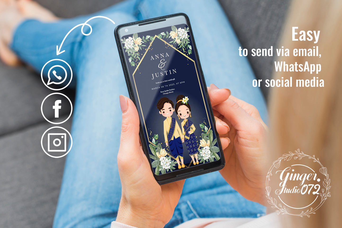 Cute Asian, Khmer, Lao, Thai Wedding invitation, E-Invite template #sewc211201