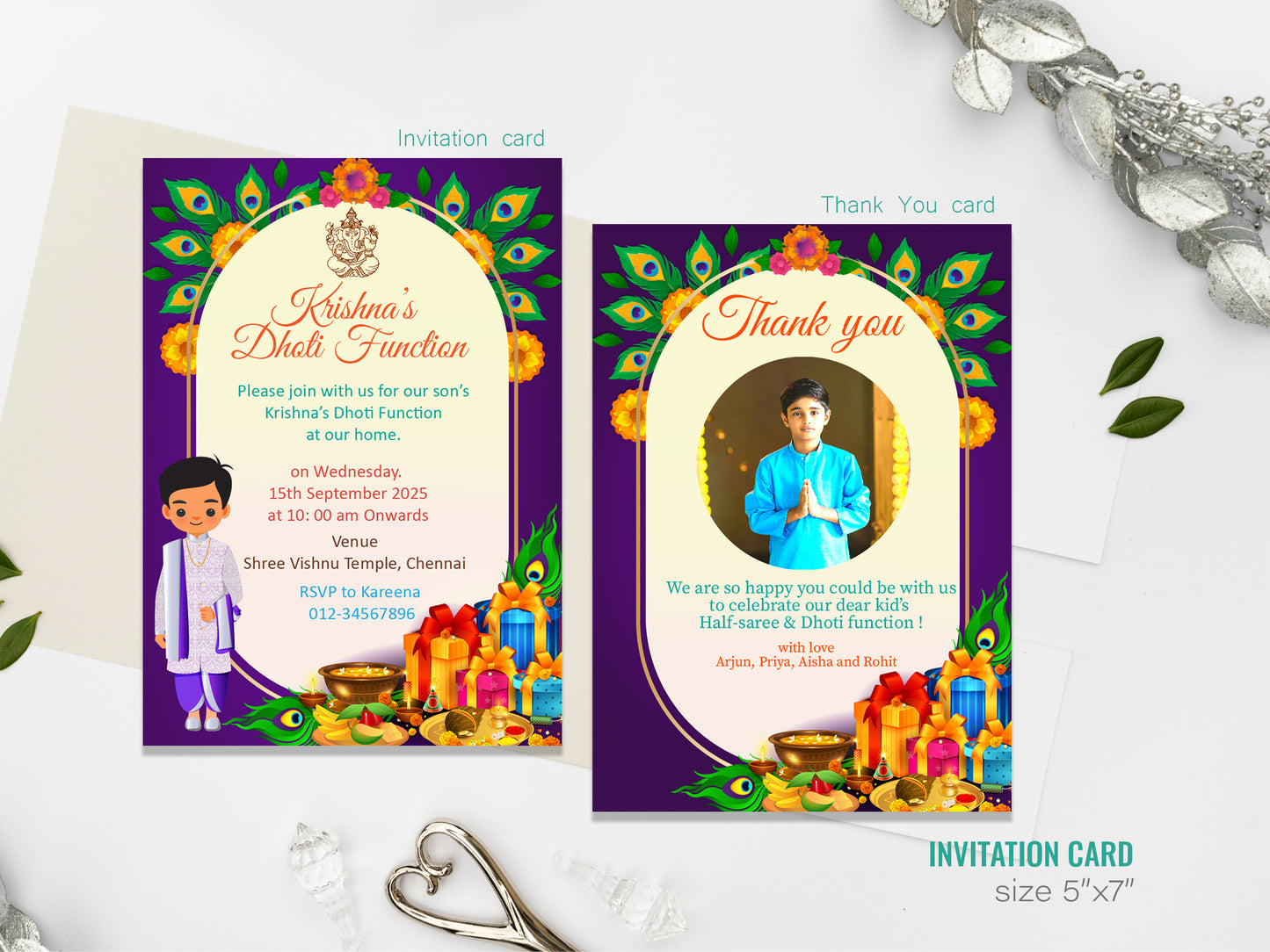 Cute Milestone invite, Dhoti function Ceremony, Customize Template #bsiv230302
