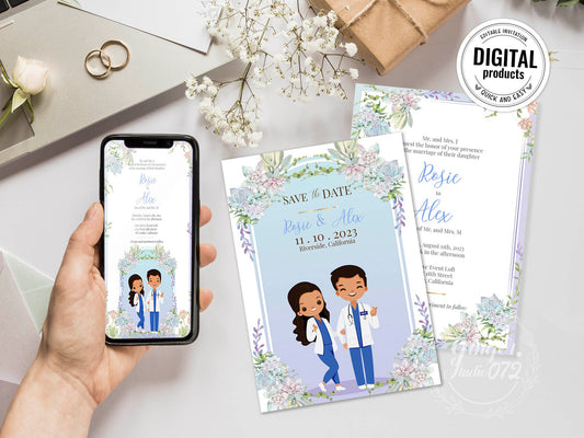 Cute Uniform wedding, Doctor couple, Invitation Template #UWIV230103