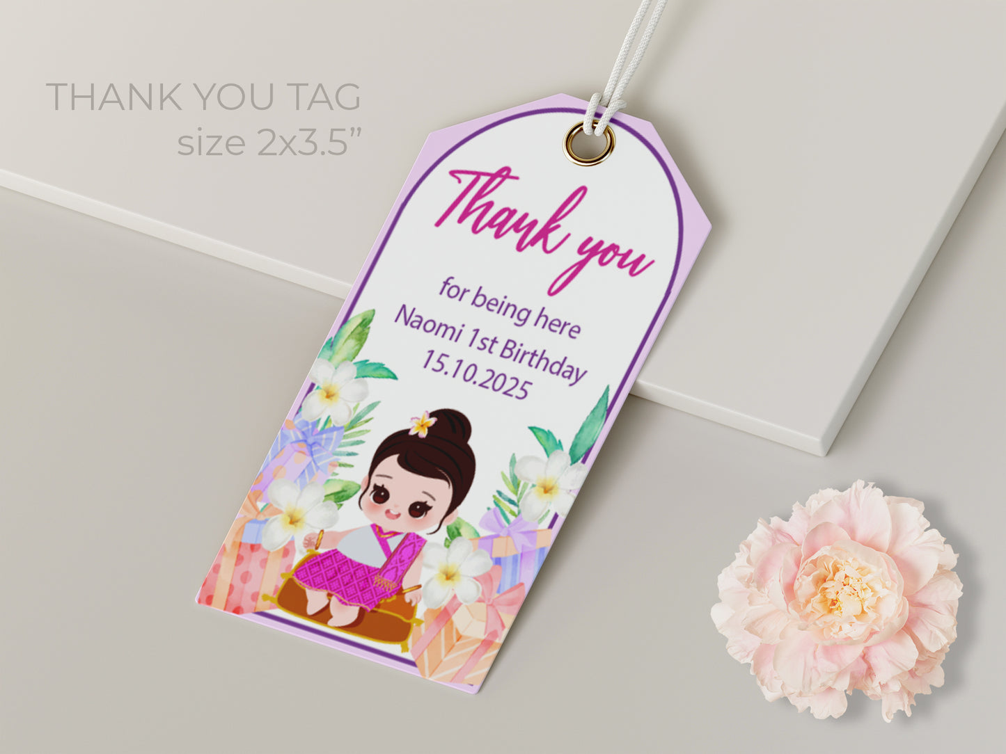 Cute 1st Birthday Invitation, Southeast Asian Theme, Customize Template #fbiv230504