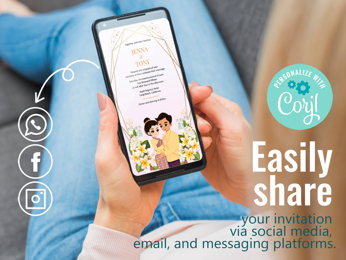 Cute Asian, Khmer, Lao, Thai Wedding invitation, E-Invite template #sewc230605