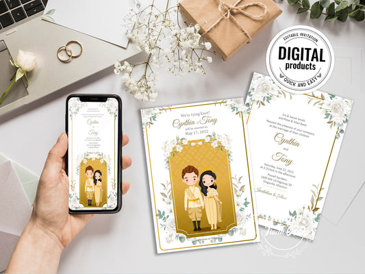Cute Asian, Khmer, Lao, Thai Wedding invitation, E-Invite template #micv220801