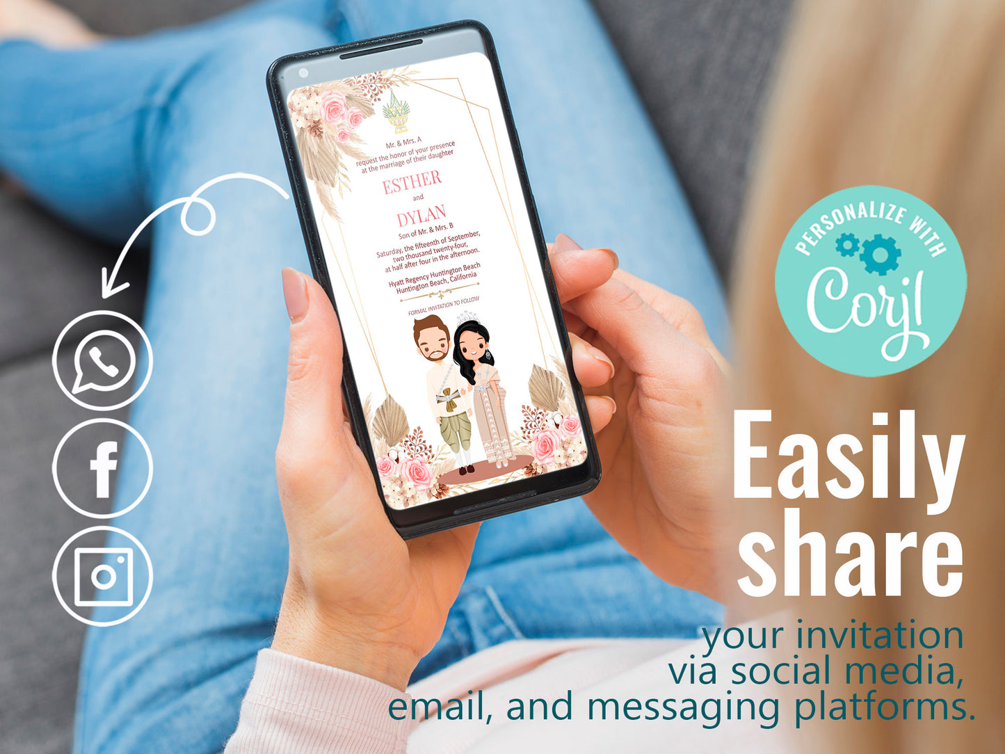 Cute Asian, Khmer, Lao, Thai Wedding invitation, E-Invite template #sewc220904